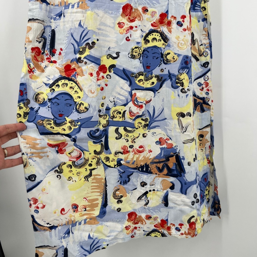Jams World 100% Rayon Sleeveless Dress Thai Dancers Blue Goddess Vintage Size M - Picture 5 of 9